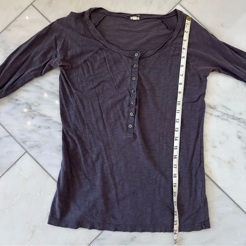 Vintage Style Women's J.Crew Dark Gray 3/4 Sleeve Henley Top